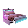 Cama 180x200 cm - LED - USBType-C - 4 gavetas - linho bege - capitonê - cama dupla