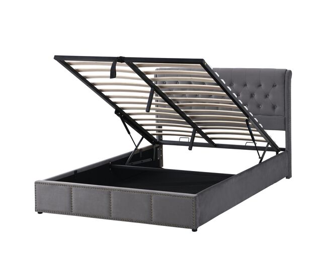 Cama doble con espacio de almacenamiento 160x200 cm - 2 personas - Tela de terciopelo - Base de láminas - Gris - Estilo escandinavo