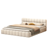 Cama de casal tamanho adulto 160x200cm, em linho com encosto macio, cama plana com estrutura acolchoada, estrado de ripas, cabeceira, bege (Pré-encomenda)