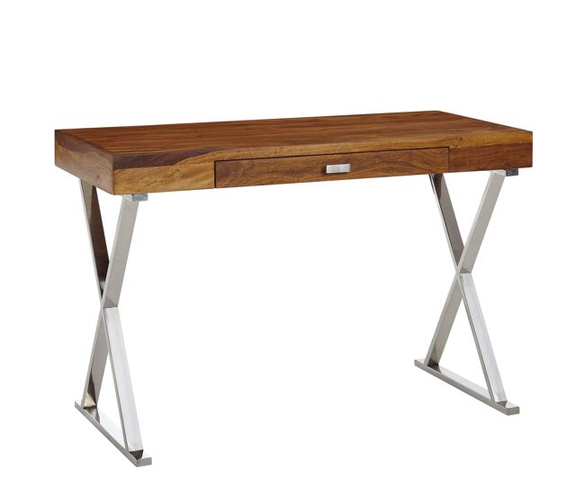 Escritorio 120 x 55 x 78 cm madera maciza de sheesham / metal cromo