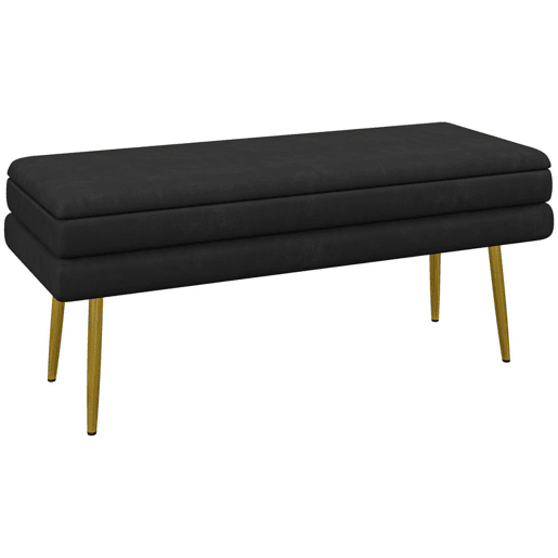 HOMCOM Pufe com Arrumação 39 L, Banco com Tampa Rebatível e Pés de Aço, Estofado em Veludo, para Quarto, Sala e Entrada, 120 kg, 100x37,5x42 cm, Preto HOMCOM Pufe com Arrumação 39 L, Banco com Tampa Rebatível e Pés de Aço, Estofado em Veludo, para Quarto, Sala e Entrada, 120 kg, 100x37,5x42 cm, Preto