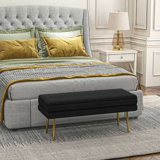 HOMCOM Pufe com Arrumação 39 L, Banco com Tampa Rebatível e Pés de Aço, Estofado em Veludo, para Quarto, Sala e Entrada, 120 kg, 100x37,5x42 cm, Preto HOMCOM Pufe com Arrumação 39 L, Banco com Tampa Rebatível e Pés de Aço, Estofado em Veludo, para Quarto, Sala e Entrada, 120 kg, 100x37,5x42 cm, Preto
