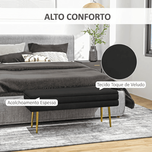 HOMCOM Pufe com Arrumação 39 L, Banco com Tampa Rebatível e Pés de Aço, Estofado em Veludo, para Quarto, Sala e Entrada, 120 kg, 100x37,5x42 cm, Preto HOMCOM Pufe com Arrumação 39 L, Banco com Tampa Rebatível e Pés de Aço, Estofado em Veludo, para Quarto, Sala e Entrada, 120 kg, 100x37,5x42 cm, Preto