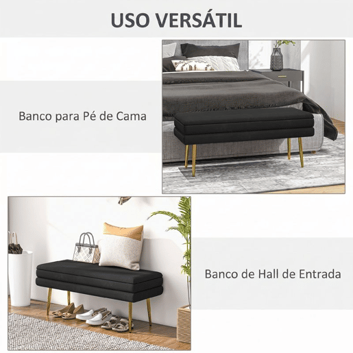 HOMCOM Pufe com Arrumação 39 L, Banco com Tampa Rebatível e Pés de Aço, Estofado em Veludo, para Quarto, Sala e Entrada, 120 kg, 100x37,5x42 cm, Preto HOMCOM Pufe com Arrumação 39 L, Banco com Tampa Rebatível e Pés de Aço, Estofado em Veludo, para Quarto, Sala e Entrada, 120 kg, 100x37,5x42 cm, Preto