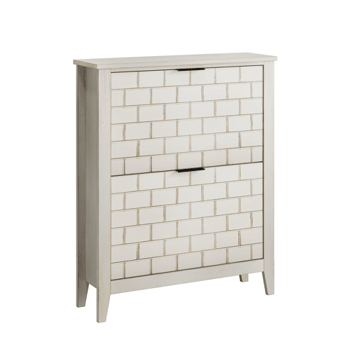 Sapateira 80 cm - 2 gavetas rebatíveis, estilo Mid-Century, independente - Branco Retro