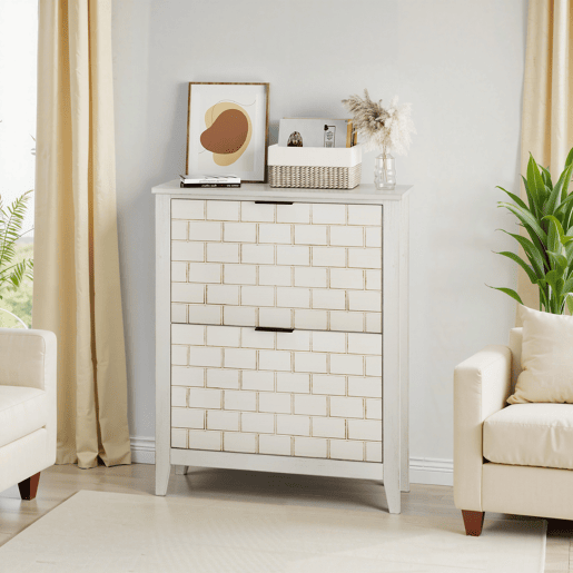 Sapateira 80 cm - 2 gavetas rebatíveis, estilo Mid-Century, independente - Branco Retro