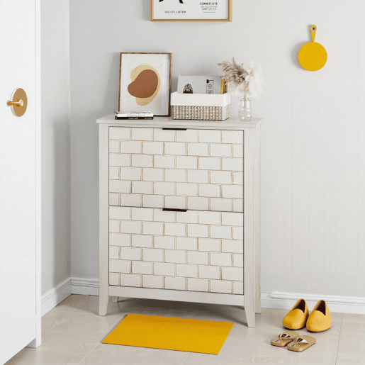 Sapateira 80 cm - 2 gavetas rebatíveis, estilo Mid-Century, independente - Branco Retro