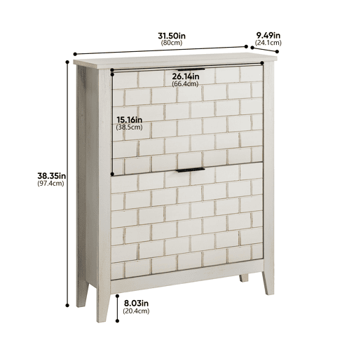 Sapateira 80 cm - 2 gavetas rebatíveis, estilo Mid-Century, independente - Branco Retro