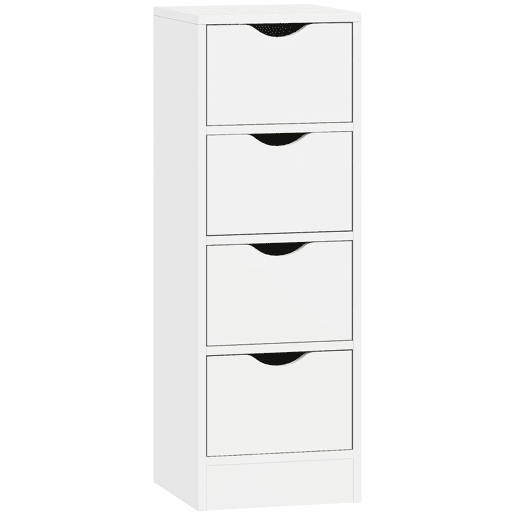HOMCOM Armário Estreito de Casa de Banho com 4 Gavetas, Móvel Auxiliar com Puxadores Embutidos, 29x29x83 cm, Branco