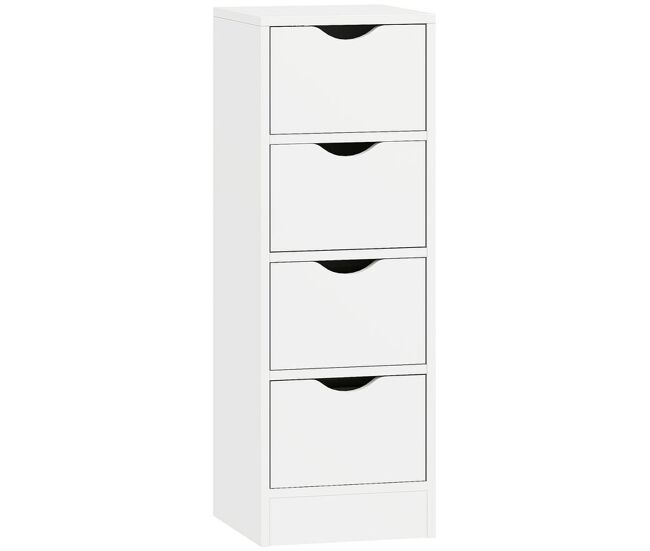 Homcom armario de baño estrecho, mueble auxiliar de baño con 4 cajones y asas ranuradas, para espacios reducidos, 29x29x83 cm, blanco