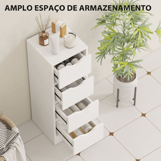 HOMCOM Armário Estreito de Casa de Banho com 4 Gavetas, Móvel Auxiliar com Puxadores Embutidos, 29x29x83 cm, Branco