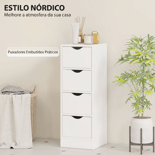 HOMCOM Armário Estreito de Casa de Banho com 4 Gavetas, Móvel Auxiliar com Puxadores Embutidos, 29x29x83 cm, Branco