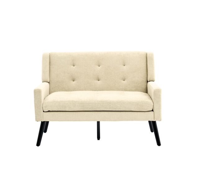 Banco tapizado 2 plazas - asiento acolchado con botones y patas de madera antideslizantes - beige