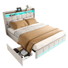 Cama 160x200 cm - LED - USBType-C - 4 gavetas - linho bege - capitonê - cama dupla