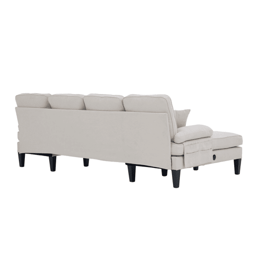 Sofá em U para 4 pessoas - Linho macio, chaise longues duplas, almofadas decorativas - Bege Sofá em U para 4 pessoas - Linho macio, chaise longues duplas, almofadas decorativas - Bege