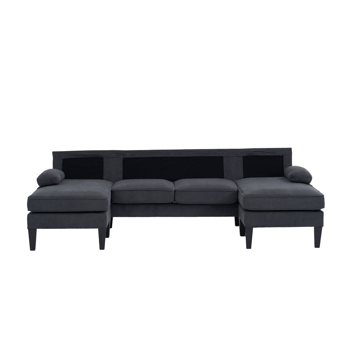 Sofá en u 4 plazas - lino suave, chaise-longues dobles, cojines decorativos - gris oscuro