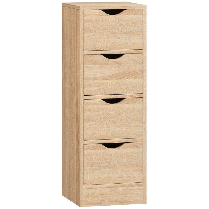 Homcom armario de baño estrecho, mueble auxiliar de baño con 4 cajones y asas ranuradas, para espacios reducidos, 29x29x83 cm, madera natural