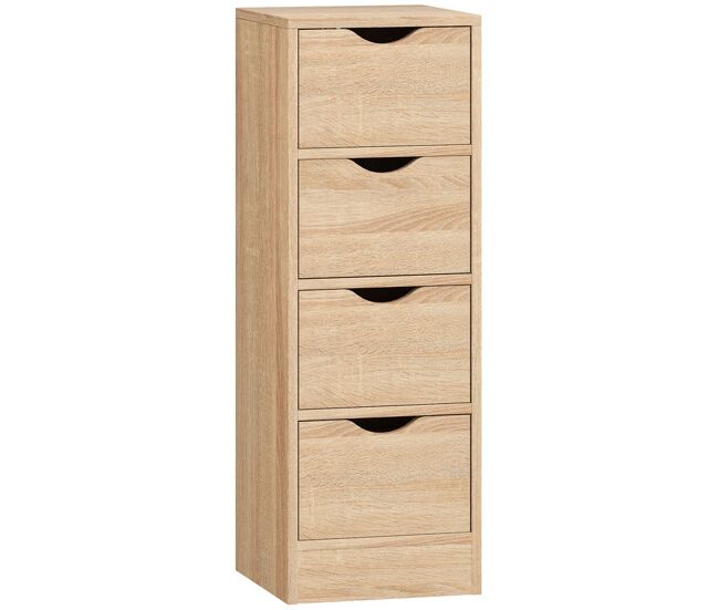 Homcom armario de baño estrecho, mueble auxiliar de baño con 4 cajones y asas ranuradas, para espacios reducidos, 29x29x83 cm, madera natural