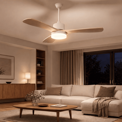 Ventilador teto 42 polegadas luz, 3 pás madeira maciça, haste dupla motor DC silencioso Ventilador teto 42 polegadas luz, 3 pás madeira maciça, haste dupla motor DC silencioso
