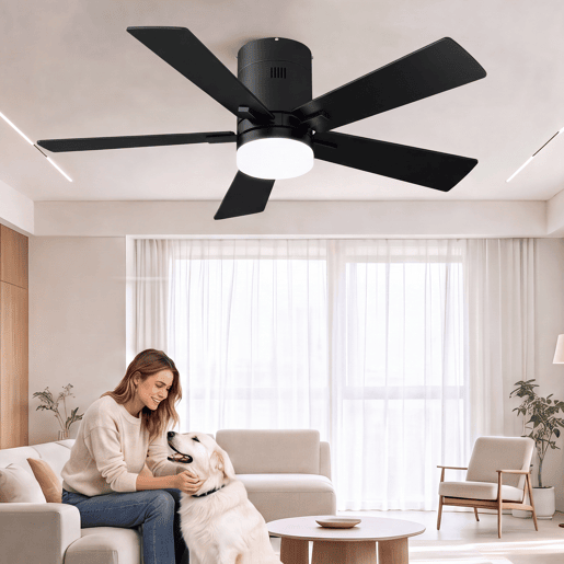 Ventilador teto preto 42 polegadas luz, 5 pás motor DC silencioso montagem baixa Ventilador teto preto 42 polegadas luz, 5 pás motor DC silencioso montagem baixa