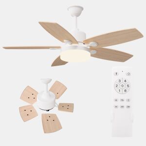 Ventilador teto 42 polegadas luz, 5 pás madeira natural, haste regulável motor DC silencioso