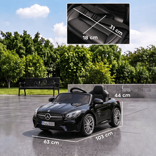 AIYAPLAY Carro Elétrico Infantil Mercedes-Benz SL500 12V com Comando 2,4 GHz, 2 Motores, Suspensão, Luzes, Música e Bluetooth, Preto