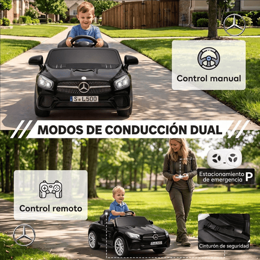 AIYAPLAY Carro Elétrico Infantil Mercedes-Benz SL500 12V com Comando 2,4 GHz, 2 Motores, Suspensão, Luzes, Música e Bluetooth, Preto