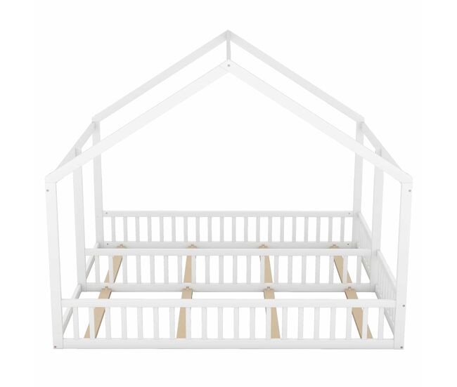 Cama individual 90 × 200 cm – diseño de casita 2 en 1 – blanco