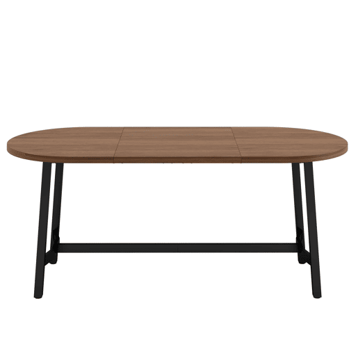Mesa de jantar 180 x 80 x 75 cm u2014 cantos arredondados, estilo simples, pernas de ferro, para 6 a 8 pessoas u2014 cor de nogueira Mesa de jantar 180 x 80 x 75 cm u2014 cantos arredondados, estilo simples, pernas de ferro, para 6 a 8 pessoas u2014 cor de nogueira