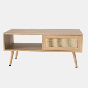 Mesa de centro em vime H40xL105xP55 cm - com portas de correr, pés em madeira maciça, estilo moderno - cor natural