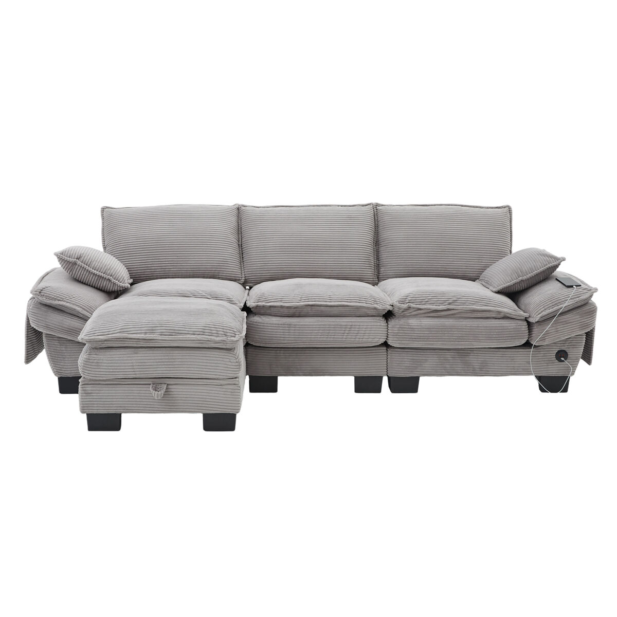 sofa modular 3 plazas - asiento ancho diseno ergonomico espuma de alta densidad usb-c y bolsillos laterales - gris claro