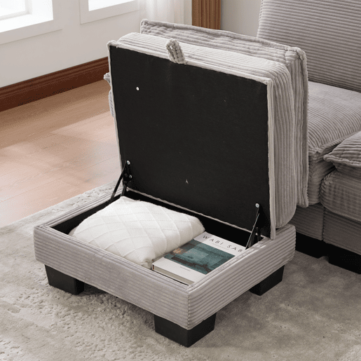 Sofá modular de 3 lugares - assento largo, design ergonómico, espuma de alta densidade, USB-C e bolsos laterais - cinzento claro Sofá modular de 3 lugares - assento largo, design ergonómico, espuma de alta densidade, USB-C e bolsos laterais - cinzento claro