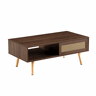 Mesa de centro 105 x 55 x 40 cm - vime trançado, portas de correr, pés em madeira maciça, estilo moderno - castanho