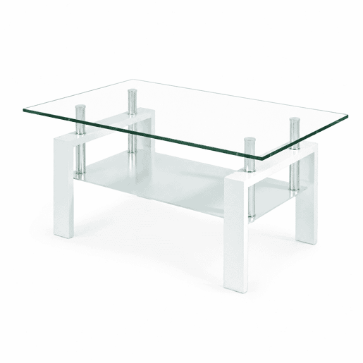 Mesa de centro 100 x 60 x 44 cm - Vidro temperado transparente para sala de estar - Branco Mesa de centro 100 x 60 x 44 cm - Vidro temperado transparente para sala de estar - Branco
