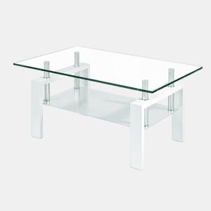 Mesa de centro 100 x 60 x 44 cm - Vidro temperado transparente para sala de estar - Branco