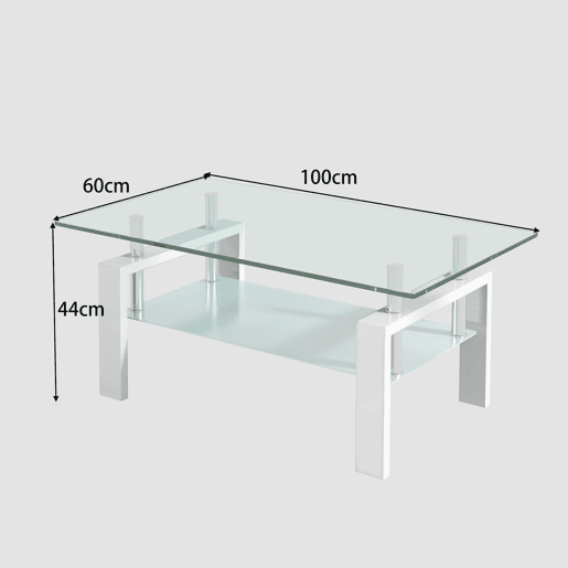 Mesa de centro 100 x 60 x 44 cm - Vidro temperado transparente para sala de estar - Branco Mesa de centro 100 x 60 x 44 cm - Vidro temperado transparente para sala de estar - Branco