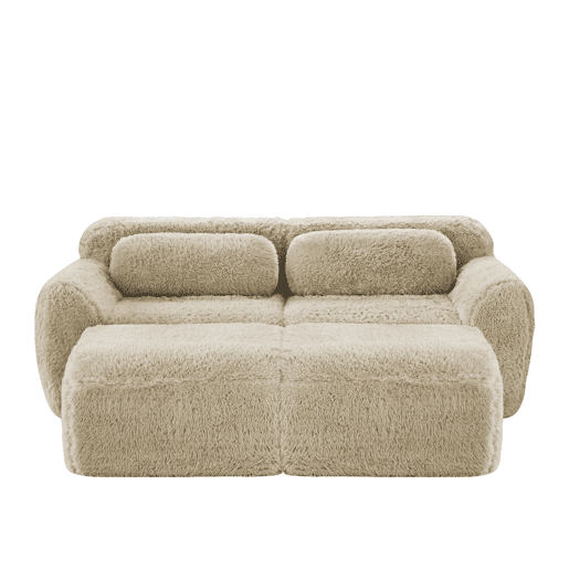 Sofá modular + 2 lugares - Tecido felpudo macio, chaise longue, sem montagem - Bege claro