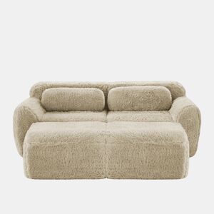 Sofá modular + 2 lugares - Tecido felpudo macio, chaise longue, sem montagem - Bege claro