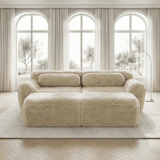 Sofá modular + 2 lugares - Tecido felpudo macio, chaise longue, sem montagem - Bege claro