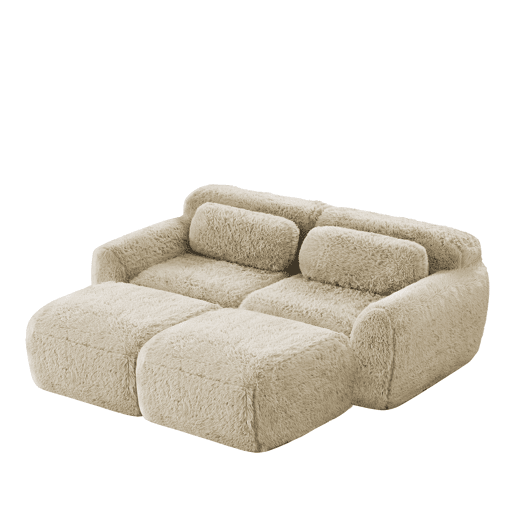 Sofá modular + 2 lugares - Tecido felpudo macio, chaise longue, sem montagem - Bege claro