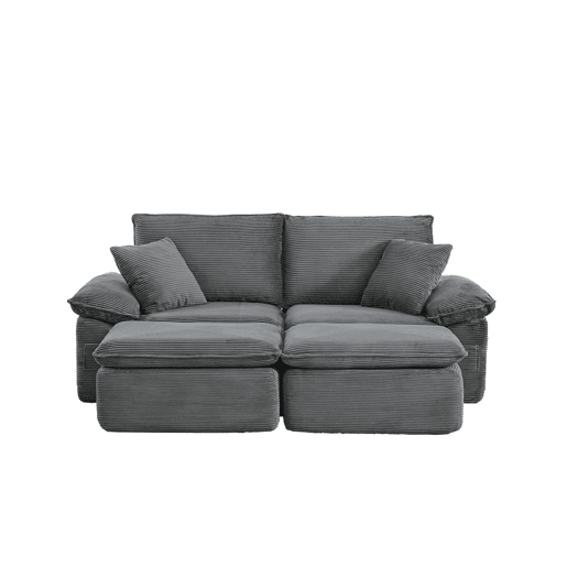 Sofá modular sem estrutura de 2 lugares - sofá Cloud com estofamento macio, sem montagem, com apoio para os pés, bolsos de arrumação, convertível em poltrona-cama - cinzento claro