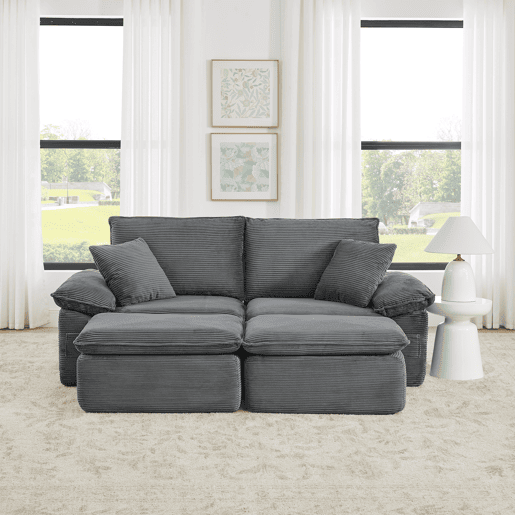 Sofá modular sem estrutura de 2 lugares - sofá Cloud com estofamento macio, sem montagem, com apoio para os pés, bolsos de arrumação, convertível em poltrona-cama - cinzento claro