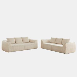 Sofá minimalista de 6 lugares - linhas fluidas e curvas, encosto ligeiramente inclinado, 6 almofadas - Bege