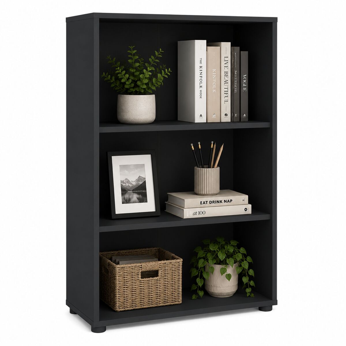Librería baja pisuerga matt grey 80x35x124 cm / estantería baja para salón, despacho o dormitorio con diseño moderno