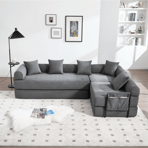 Sofá modular de 4 lugares - com arrumação, funcionalidade modular, adequado para animais de estimação - Cinza escuro