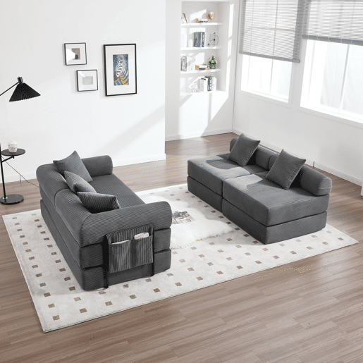 Sofá modular de 4 lugares - com arrumação, funcionalidade modular, adequado para animais de estimação - Cinza escuro