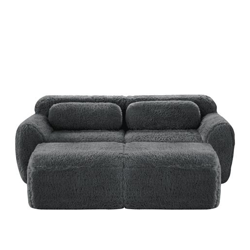 Sofá modular de 2 lugares - Tecido felpudo macio, cama modular com 2 pufes, sem montagem - Cinza
