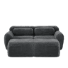 Sofá modular de 2 lugares - Tecido felpudo macio, cama modular com 2 pufes, sem montagem - Cinza