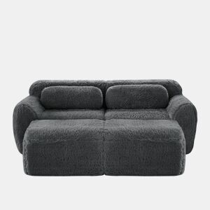 Sofá modular de 2 lugares - Tecido felpudo macio, cama modular com 2 pufes, sem montagem - Cinza