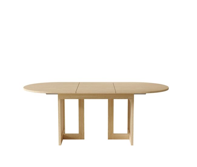 Mesa de comedor extensible 150/200x90 cm - esquinas redondeadas, tablero grueso, estilo sencillo, patas de ratán - color roble